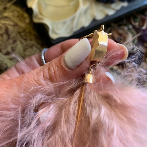 Beautiful GOLD FILLED Precious stone real feather earrings - Picture 3 of 4